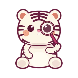 Bok-i, the Soritok tiger cub, holding a magnifying glass.